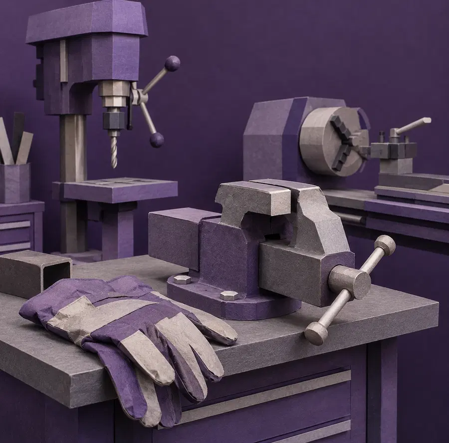 Illustration of fabrication businesses equipment and workspace